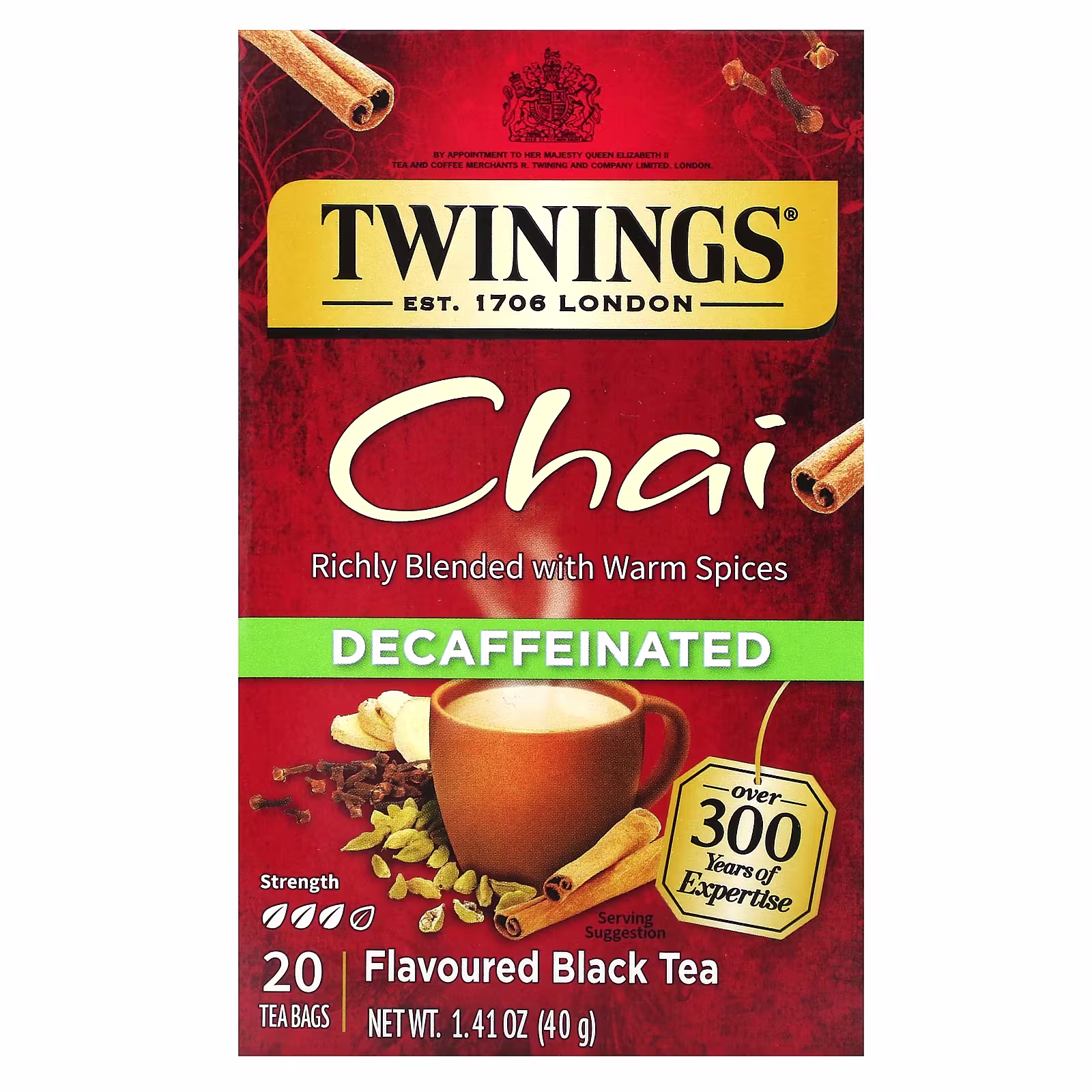 TWININGS CHAI DECAFFINATED 20 BLACK TEA BAGS 1.41OZ